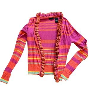 Y2K Moda International Bright Small Striped Open Front Ruffle‎ Cardigan XS